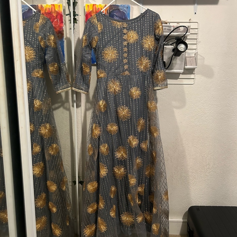 Gold and Gray Pakistani maxi Dress